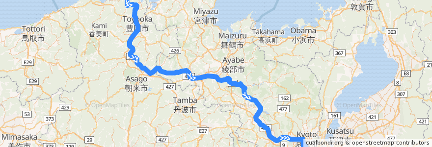 Mapa del recorrido きのさき: => 京都 de la línea  en Japão.