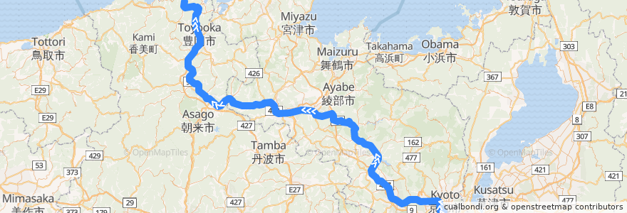 Mapa del recorrido きのさき: 京都 => de la línea  en ژاپن.