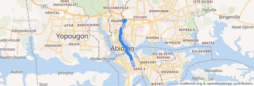 Mapa del recorrido gbaka : Treichville Gare de Bassam → Adjamé Liberté de la línea  en Abican.
