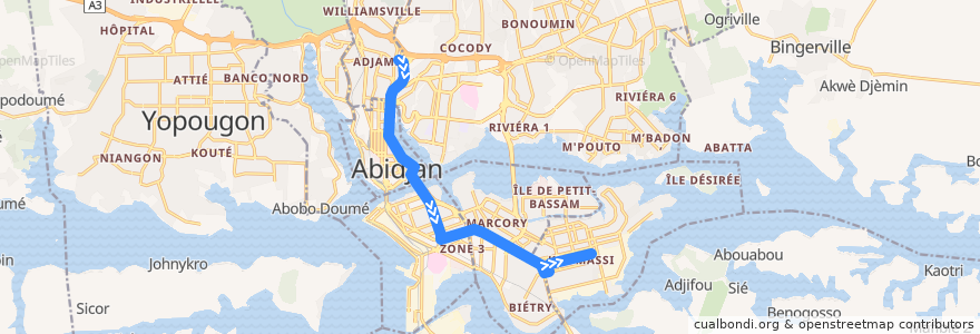 Mapa del recorrido bus 13: Adjamé Liberté → Gare Koumassi de la línea  en Abidjan.