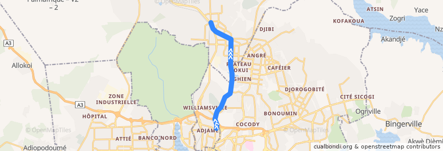 Mapa del recorrido bus 79 : Adjamé Liberté → Gendarmerie Abobo de la línea  en 아비장.