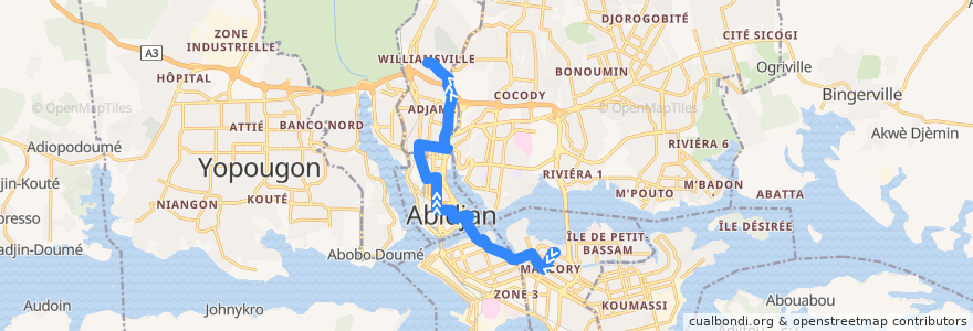 Mapa del recorrido bus 14: Gare Marcory - Gare Williamsville de la línea  en 阿比让 / 阿必尚.