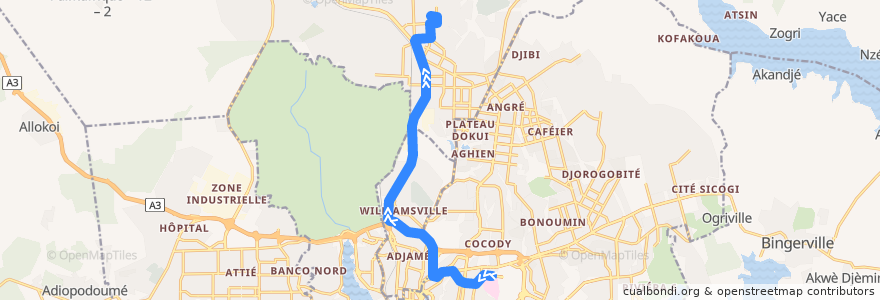 Mapa del recorrido bus 49 : Gare Campus Cocody → Abobo Sogefiha de la línea  en Abiyán.
