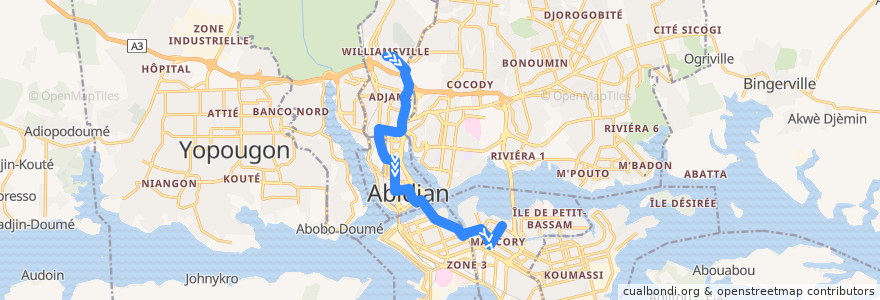 Mapa del recorrido bus 14 : Gare Williamsville → Gare Marcory de la línea  en Abican.