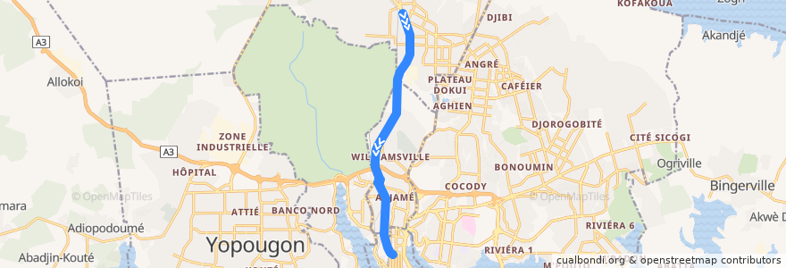 Mapa del recorrido bus 54 : Gendarmerie Abobo → Gare Cité Administrative de la línea  en أبيدجان.