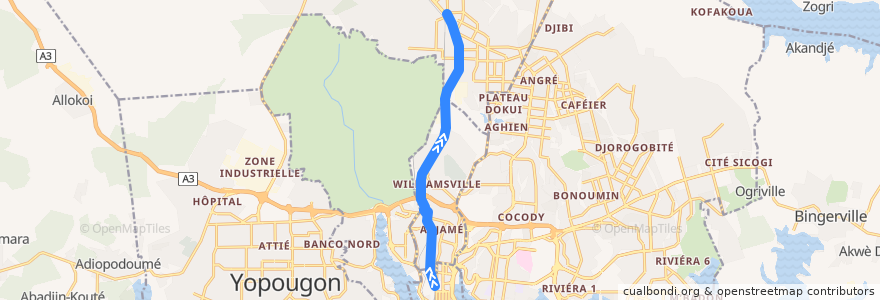 Mapa del recorrido bus 54 : Musée du Plateau → Gendarmerie Abobo de la línea  en Abican.
