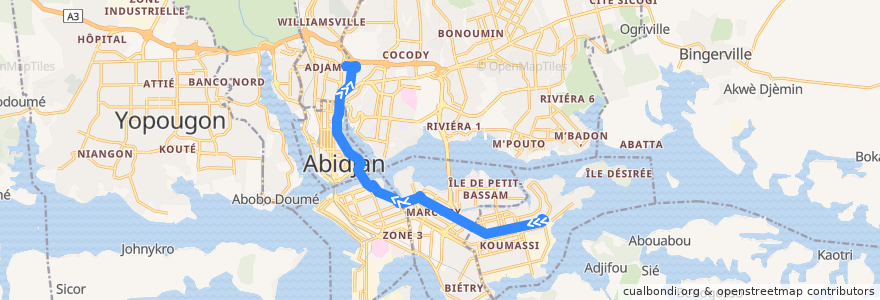 Mapa del recorrido bus 11 : Koumassi Mesano → Liberte Adjame de la línea  en Абиджан.