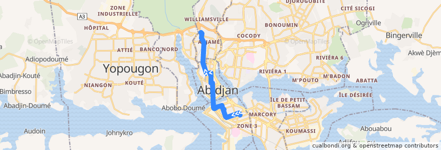 Mapa del recorrido bus 22 : Entente Treichville → Gare Nord de la línea  en Абиджан.