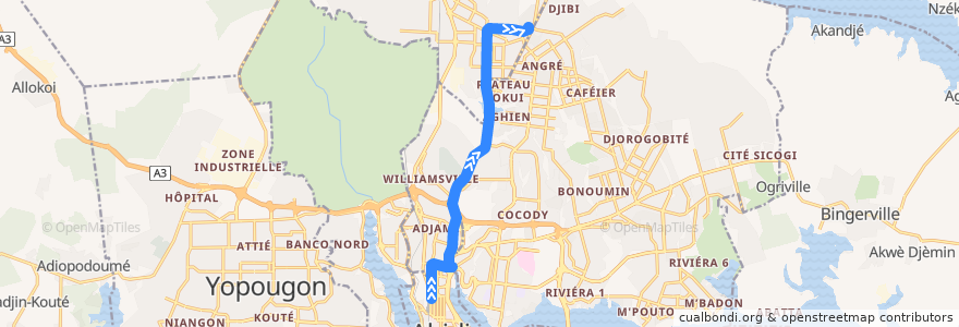 Mapa del recorrido bus 75 : Cité Administrative → Abobo Baoulé de la línea  en 阿比让 / 阿必尚.
