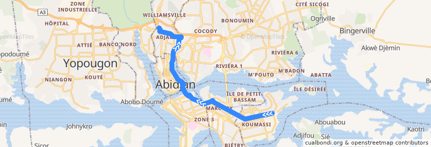 Mapa del recorrido bus 11 : Koumassi Prodomo → Gare Nord de la línea  en أبيدجان.