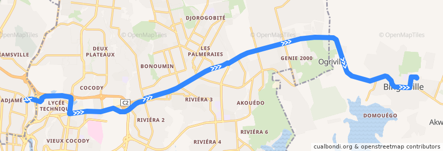 Mapa del recorrido bus 610 : Adjamé Liberté → Bingerville de la línea  en Abidjan.
