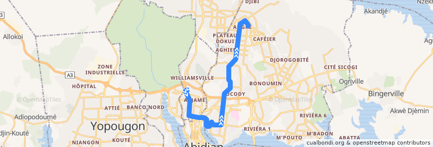Mapa del recorrido bus 81 : Gare Nord → Angré de la línea  en أبيدجان.