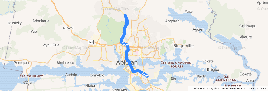 Mapa del recorrido bus 713 : Grand carrefour Koumassi → Gendarmerie Abobo de la línea  en アビジャン.