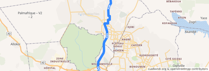 Mapa del recorrido bus 08 : Gare Nord → Abobo Akeikoi Village de la línea  en アビジャン.
