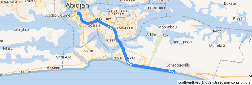 Mapa del recorrido bus 67 : Gonzagueville → Marché de Treichville de la línea  en Abican.