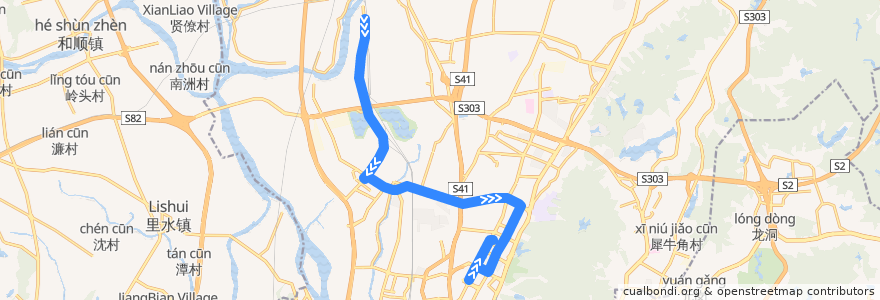 Mapa del recorrido 929路(龙湖工业区总站-白云文化广场总站) de la línea  en 白云区.