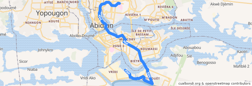 Mapa del recorrido bus 53 : Terminus Cité Vridi → Gare Campus de la línea  en 阿比让 / 阿必尚.