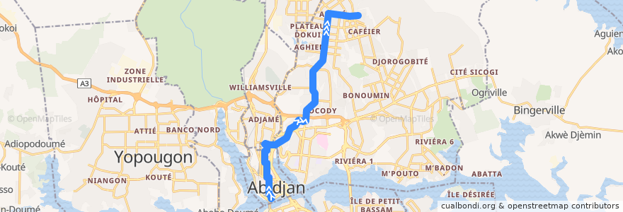 Mapa del recorrido bus 205 : Gare Sud → Djibi de la línea  en أبيدجان.