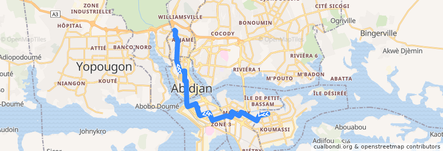 Mapa del recorrido bus 03 : Marcory Anoumabo Aliodan → Gare Nord de la línea  en Абиджан.