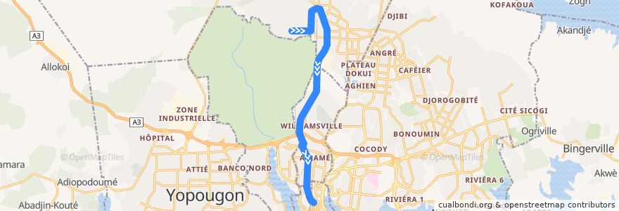Mapa del recorrido bus 51 : Abobo Sagbé → Cité Administrative de la línea  en 阿比让 / 阿必尚.