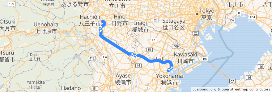Mapa del recorrido JR横浜線（下り） de la línea  en Japan.