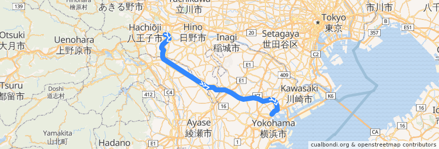 Mapa del recorrido JR横浜線（上り） de la línea  en 日本.