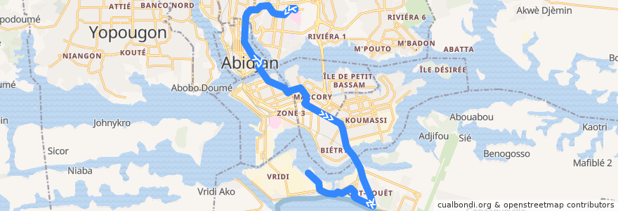 Mapa del recorrido bus 53 : Gare Campus → Terminus Cité Vridi de la línea  en アビジャン.