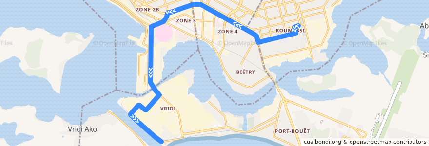 Mapa del recorrido bus 23 : Gare Koumassi → Port-Bouët Vridi Canal de la línea  en 阿比让 / 阿必尚.