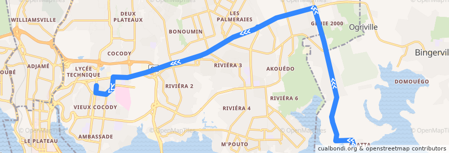Mapa del recorrido bus 710 : Abatta Village → La Vie de la línea  en Abidjan.