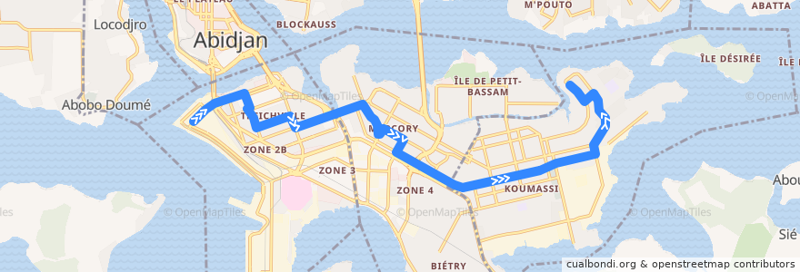 Mapa del recorrido bus 32 : Commissariat Port → Akromiambla de la línea  en アビジャン.