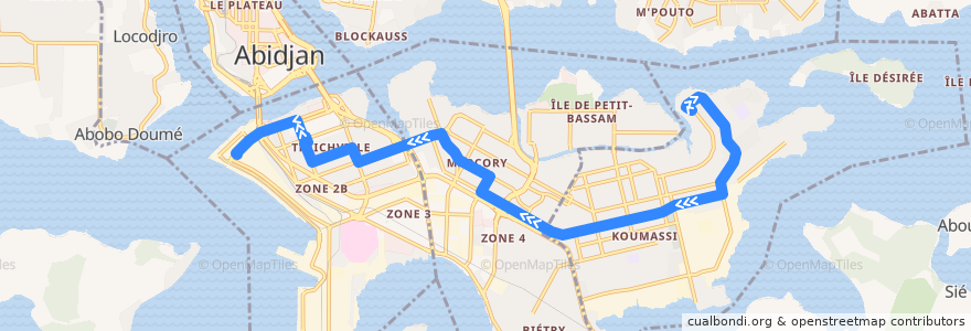 Mapa del recorrido bus 32 : Akromiambla → Commissariat Port de la línea  en 阿比让 / 阿必尚.