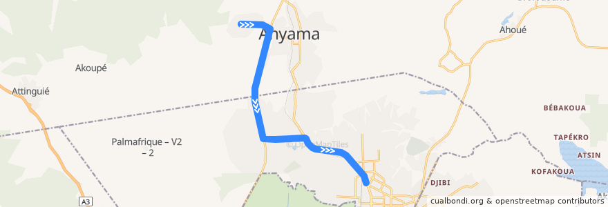 Mapa del recorrido bus 61 : Ebimpé → Mairie d'Abobo de la línea  en Abidjan.