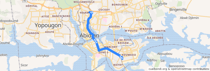 Mapa del recorrido bus 13 : Hôpital de koumassi → Adjamé Liberté de la línea  en Abican.
