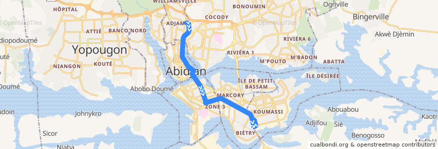 Mapa del recorrido bus 13 : Adjamé Liberté → Hôpital de koumassi de la línea  en アビジャン.