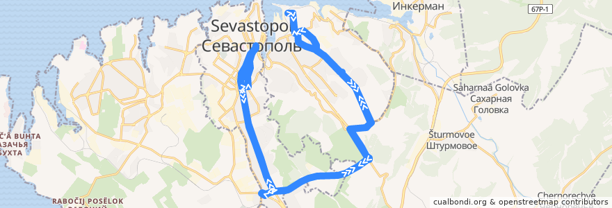 Mapa del recorrido Троллейбус №11: Ластовая бухта - пл. Ушакова de la línea  en 塞瓦斯托波尔.