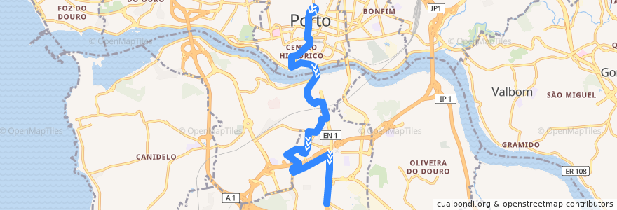 Mapa del recorrido 900: Trindade=>Santo Ovídio de la línea  en Porto.