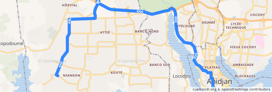 Mapa del recorrido bus 212 : Gare Sud → Niangon Sud à droite de la línea  en アビジャン.