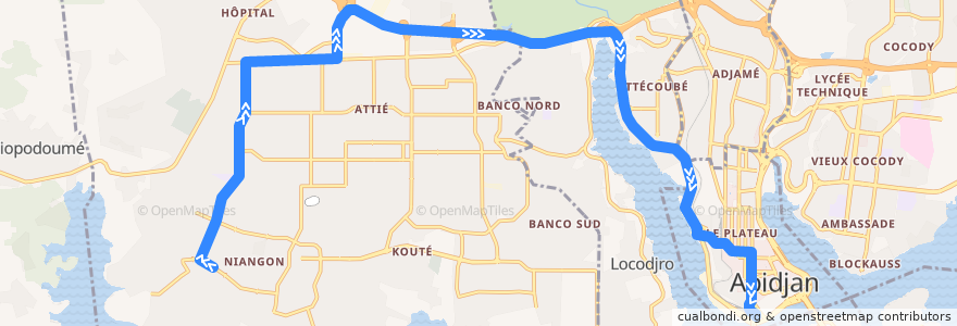 Mapa del recorrido bus 212 : Niangon Sud à droite → Gare Sud de la línea  en アビジャン.