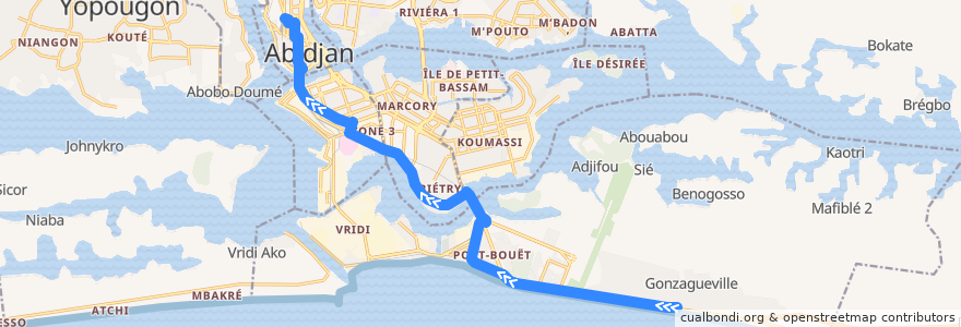 Mapa del recorrido bus 211 : Terminus Gonzagueville → Cité Administrative de la línea  en 阿比让 / 阿必尚.