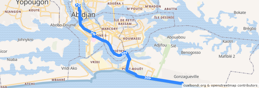 Mapa del recorrido bus 211 : Cité Administrative → Terminus Gonzagueville de la línea  en 아비장.