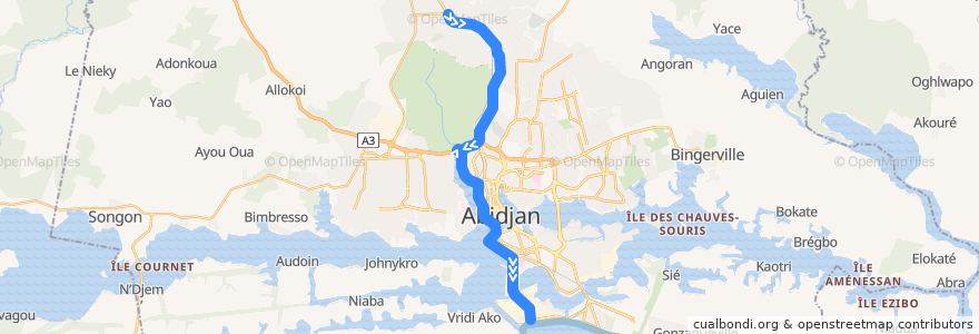 Mapa del recorrido bus 772 : PK 18 → Vridi Iran de la línea  en アビジャン.