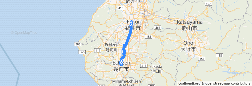 Mapa del recorrido 福井鉄道福武線 de la línea  en 福井県.