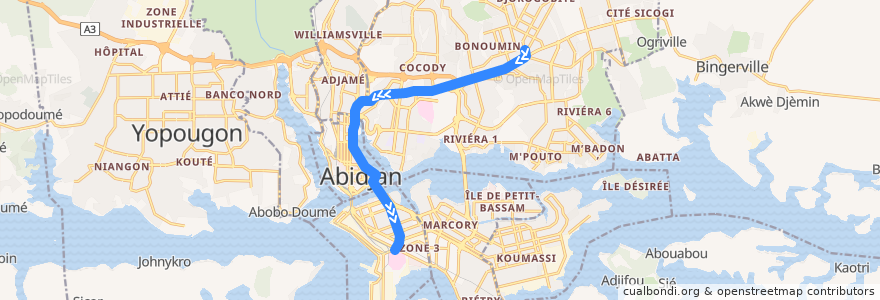 Mapa del recorrido bus 721 : Riviera Palmeraie → CHU Treichville de la línea  en Абиджан.
