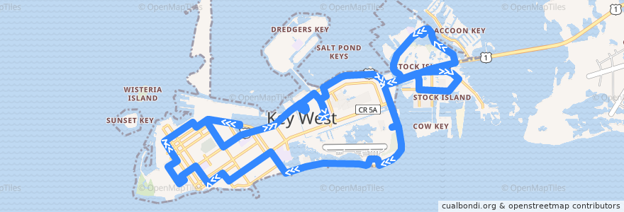 Mapa del recorrido Blue Route de la línea  en مقاطعة مونرو (فلوريدا).