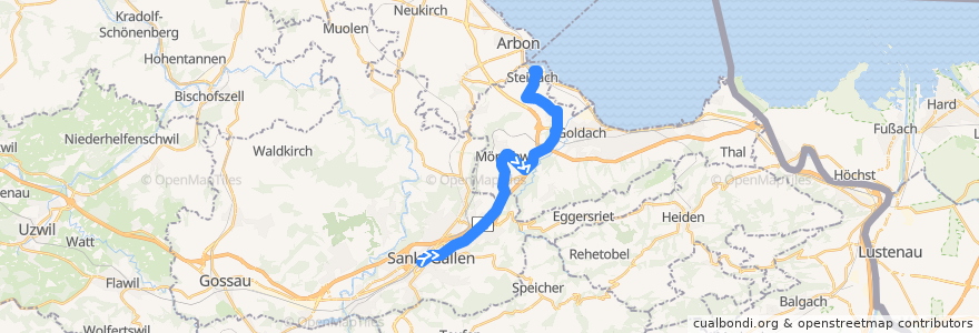 Mapa del recorrido Bus 210: St. Gallen, Bahnhof => Steinach, Kirche de la línea  en St. Gallen.