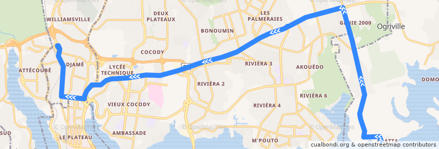 Mapa del recorrido bus 616 : Abatta Village → Gare Nord Adjamé de la línea  en Абиджан.