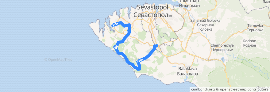 Mapa del recorrido Автобус №24: Камышовая бухта - 5-й км. de la línea  en Севастополь.