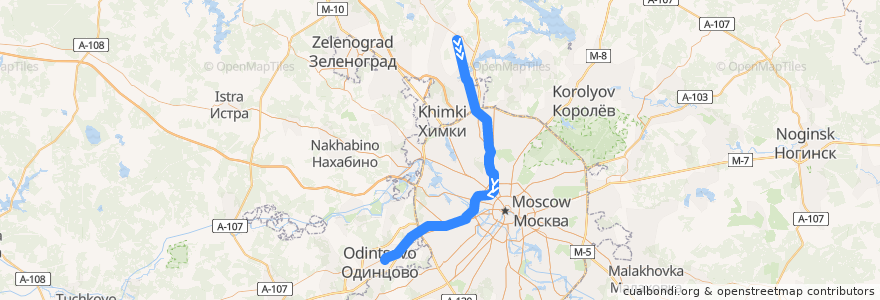 Mapa del recorrido Белорусско-Савёловский диаметр: Лобня => Одинцово de la línea  en Distrito Federal Central.