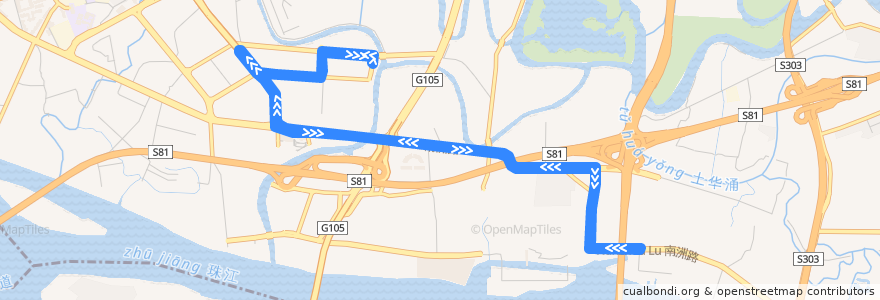 Mapa del recorrido 960路(南洲花园总站环线) de la línea  en Haizhu District.