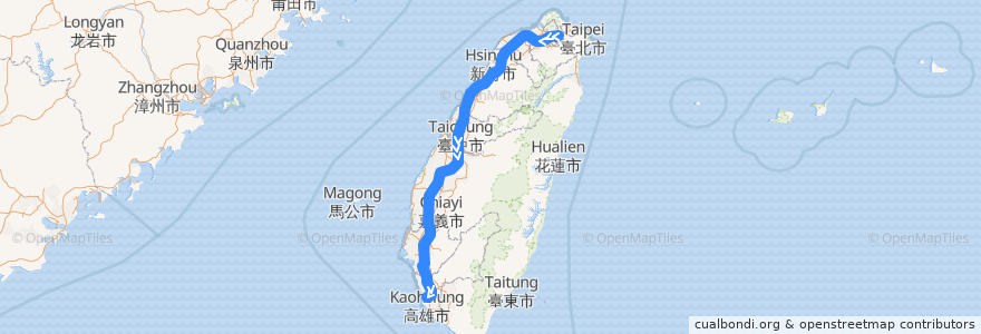 Mapa del recorrido 台灣高鐵 857 南港->左營 de la línea  en Taiwan maritime boundary.